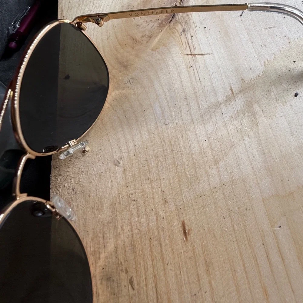 VonZipper Farva Sunglasses Gold Aviator Frame Grey Green Lens VZ Sport